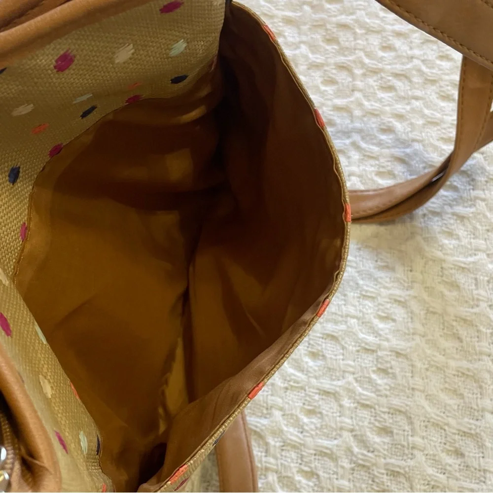 Women’s Tan and Multicolor Dots‎  Crossbody Canvas Style Bag